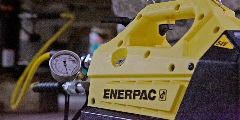 Close-up of the details on a hydraulic pump.