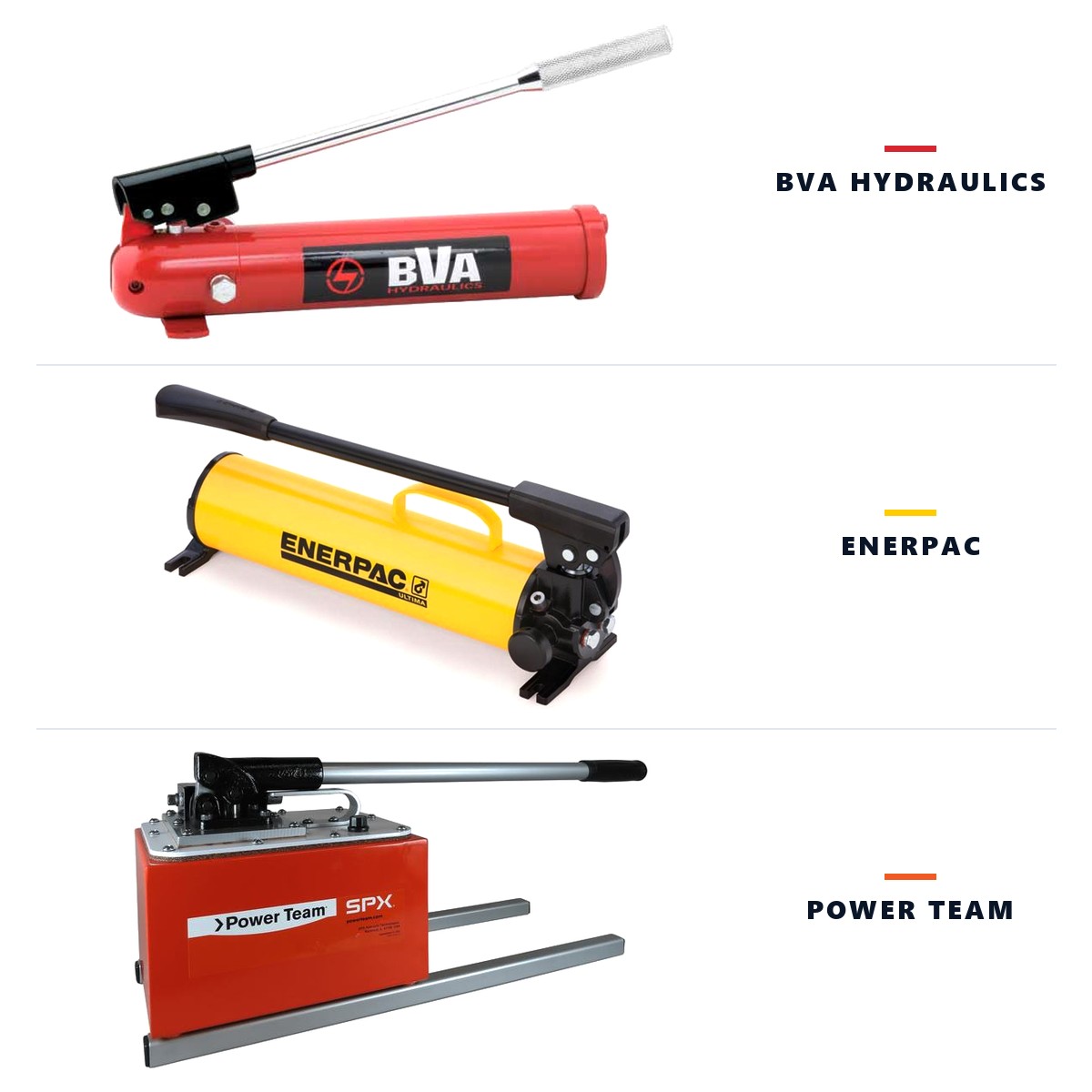 Hydraulic hand pumps from BVA, Enerpac and Power Team